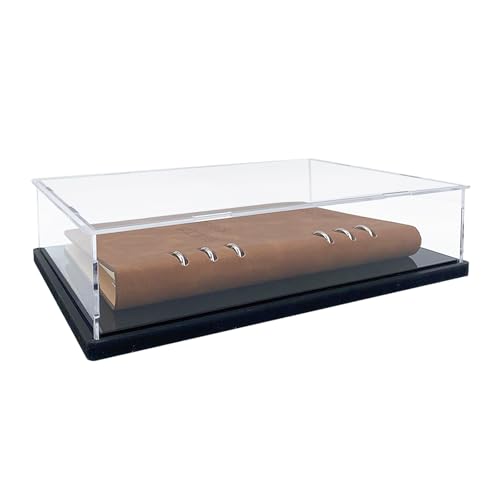Acrylic Book Display Case,Stamp or Coin Collection Case,Display Case for Collectibles,UV Protection,Self-Assembly Dustproof,Black PVC Base.(10.6x7.9x2.4inch;27x20x6cm)