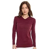 Merino Wool Base Layer Women - 100% Merino Wool Shirt Women Thermal Underwear Long Sleeve T-Shirt for Hiking (Medium, 190 Burgundy V-Neck)