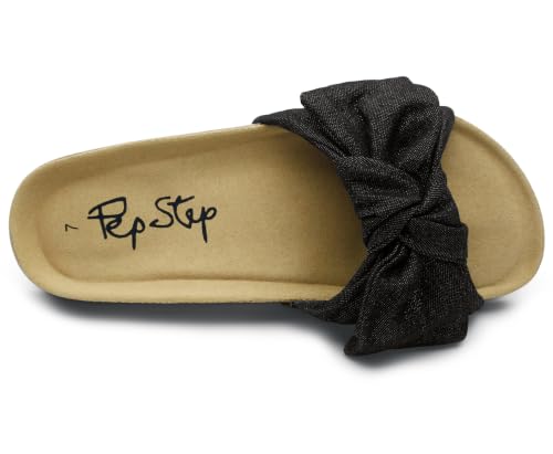Image of PepStep Slide Sandals for Women or Ladies Dressy Summer Casual, Cute Bow Tie Knot On Top Strap, Comfy Slip On Cork Foot Bed