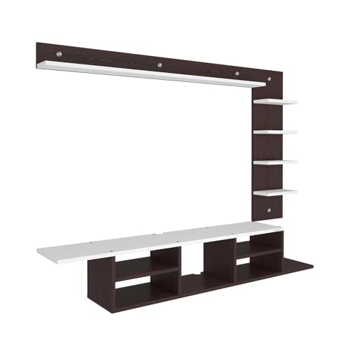 Image of Anikaa Engineered Wood LED Light Wall Mounted TV Unit Wall TV Cabinet With Shelves Display Unit For Living Room, Set Top Box Stand - Wenge /White (D.I.Y - Do-It-Yourself) Ideal For Up To 43 inch Inches