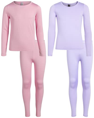 Rene Rofe Girls Performance Thermal Underwear Set - 4 Piece Cozy Fleece Long Johns Base Layer Set for Girls...