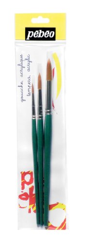 Pébéo 829298 Eveil Artistique Pochette de 3 Pinceaux de N° 4/8/12 Rond Synthétique