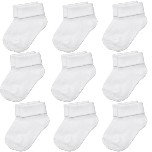 Image of Infant Baby Boys and Girls Cotton Socks with Fold-Over Cuff, 9-Pack, 3-9 Months