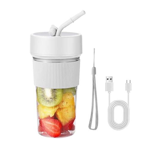 Qumiuu licuadora portátil rápida Fresh Juice, mezclador de jugo de frutas USB de 350 ml, licuadora de mano de 6 cuchillas con pajita para familiares y amigos