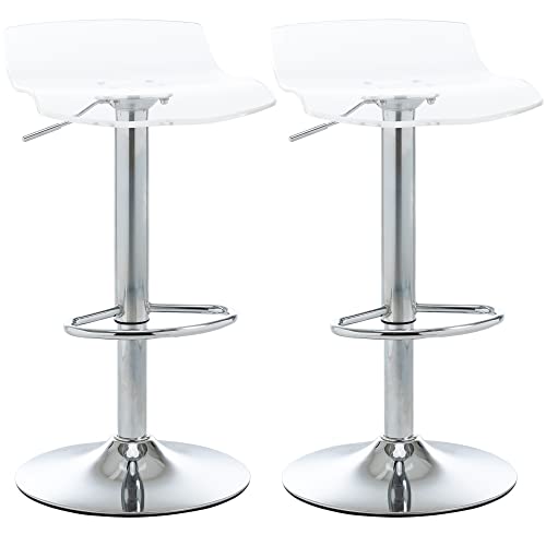 HOMCOM Lot de 2 tabourets de Bar Design Contemporain Assise Acrylique et piètement métal - pivotant 360° - Hauteur réglable avec Repose-Pieds - Transparent