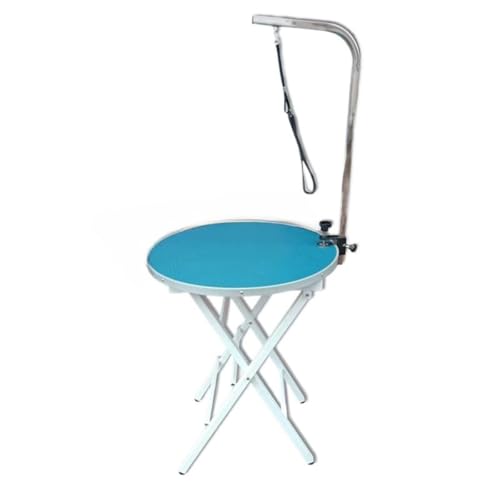 Hinniuy 60 cm円形ペットグルーミングテーブル-折りたたみ式、安全クリップ付き高さ調節可能、小型犬・中型犬・猫に最適、耐荷重150 kgプロ仕様のペットトリミング&グルーミングテーブル滑り止め加工とフェンス付きトリマー推奨。 最?持ち運びに便利な