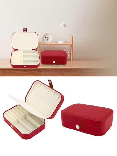 Image of Cortina Jewellery Organiser PU Leather Zipper | Portable Storage Box Case with Dividers | Container for Rings, Earrings, Necklace Home Organizer - Maroon