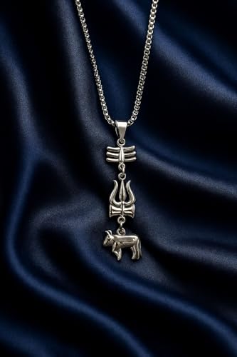 Image of Shiv Trishul Nandi Pendant Necklace With Black Beads | Mahesh Babu inchVaranasi inch Inspired Unisex Religious Jewelry | Spiritual Statement Locket