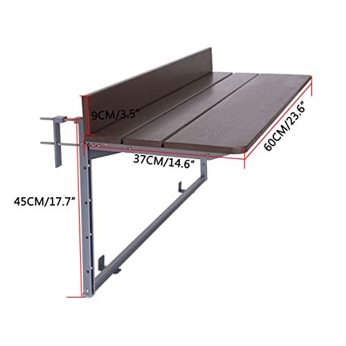 Furnikna Balcony Bar Table For Railings, Balcony Railing Hanging Table Folding Balcony Table Hanging Adjustable Deck Table For Patio, Garden (Brown, 60 * 37Cm) #TOP2