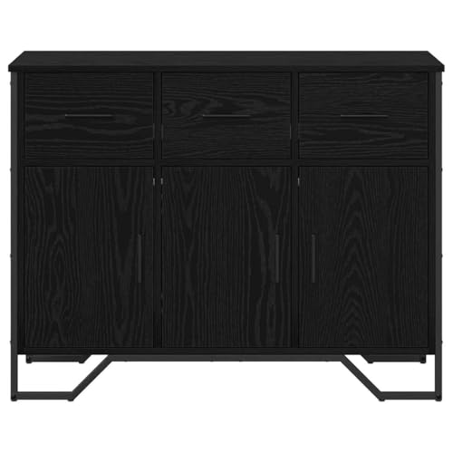 Aparador negro efecto roble de 97 cm con 3 cajones y puertas modernas 7