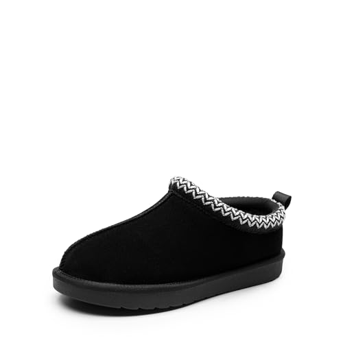 DREAM PAIRS Women's Fuzzy Cozy Slippers Genuine Suede Indoor Outdoor Fluffy Home Comfy Winter Slip On Cute Warm Memory Foam Furry Shoes FuzzyEasy,Size 9,Black,SDSL2412W