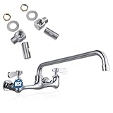Sepaitek NSF Certified Lead-Free Commercial Sink Faucet 8 inch Center Spread, Wall Mount Kitchen Sink Faucet 2 Hole with 12' Swivel Spout, Brass Faucet with Ceramic Valve, Installation Kit Included