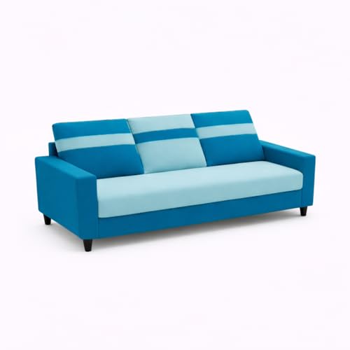 Image of Heaven Dual Tone Plush Velvet 3 Seater + 2 Seater Sofa Set with 2 Ottoman | Silken Velvet Suede Upholstery | Designer Sofa for Living Room & Office Spaces (Sky Blue & Aqua Blue)