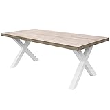  COMIFORT Mesa de Comedor - Mueble para Salon Oficina Despacho Robusto y Moderno de Roble Macizo Blanqueado, Patas de Acero X-Forma Blancas (140x75 cm)