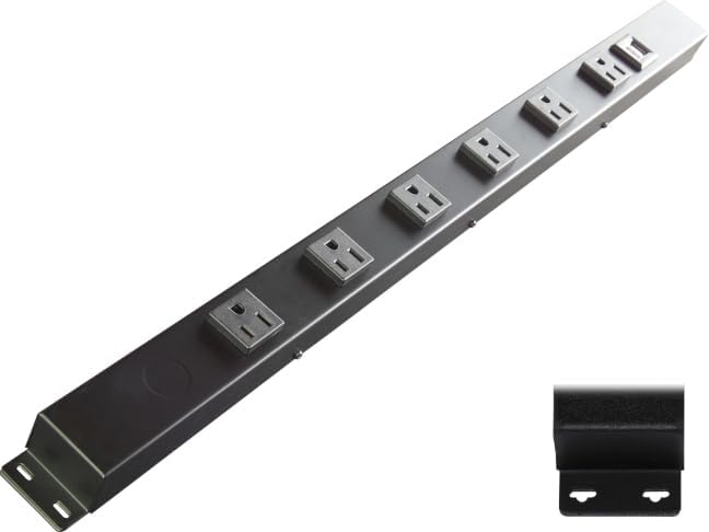 24" Hardwired Power Strip (NO Power Cord), 6 Horizontal Outlets (NOT Tamper Resistant), with Ears (with mounting tabs on Both Ends), 15A (NOT a 20 Amp Unit), with USB, Black