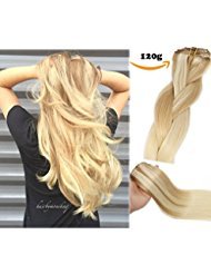 Clip In Human Hair Extensions Honey Bleach Blonde Extension Clip ins New Version Thickened Double Weft 8A Brazilian Hair 120g 7pcs Full Head Silky Straight 100% Human Hair Clip In Extensions 20 Inch