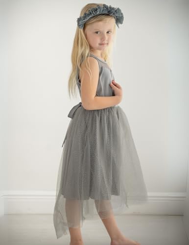Image of Arshiner Girls Dresses Formal Party Wedding Tulle Sleeveless Contrast Mesh High Low Dress with Belt