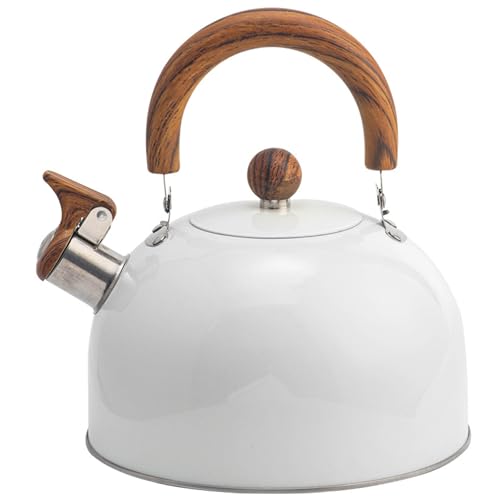 Bouilloire à thé sifflante poignée en bois 3L théière en acier inoxydable poli de qualité alimentaire théière sans odeur pour cuisinière à induction,...