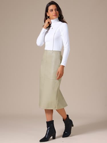 Allegra K Women's PU Leather Midi Skirts Party High Waist Split Back Bodycon Pencil Skirt3