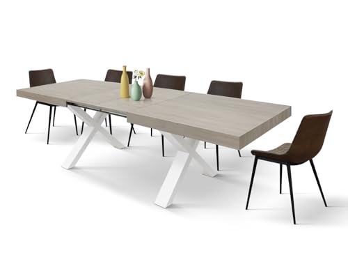 PAZZO DESIGN Table Extensible Sofia, Chêne Nacré, Pieds en Forme X Blanc, Fabriquée en Italie, 160 x 90 x 76 cm - Id_2240