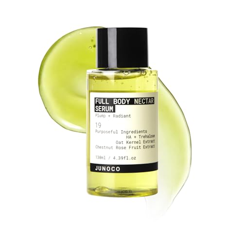 JUNO & Co. Full Body Serum - Body Oil Serum with Hyaluronic Acid Oat Kernel & Chestnut Rose Extracts Lightweight Gel Body Lotion for Dry Skin Care Non Greasy Fresh Pear Floral 130 ml / 4.39 fl oz
