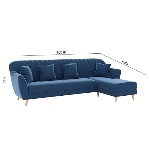 Image of Atticus RHS 6 Seater L Shape Sofa Set for Living Room (Blue Fabric) Premium Fabric Sofa Set