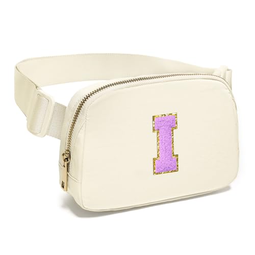 Image of Gitus Gifts for 8 9 10 11 12 Year Old Girls Belt Bag Fanny Pack Crossbody Bags with Initial Letter Patch Cute Stuff Birthday Gifts for Teen Girls Women Personalized Trend Stuff (Ivory-I)