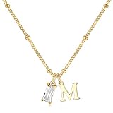 TINGN Initial Necklaces for Women - Initial Birthstone Necklaces for Women Gold Letter M April Birthstone White Topaz Necklace Womens Girls Letter Choker Necklace Gold Jewelry Birthday Gift