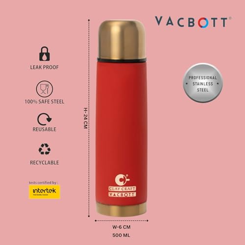 Image of Clay Craft Vacbott Terra Royal Double Walled|18 Hours Hot and 24 Hours|Cold Water Bottle Vacuum Insulated|Thermosteel|Flask Bottle 500 ml|2 Pcs Travel Bottle|BIS Certified|1 Year Limited Warrnaty