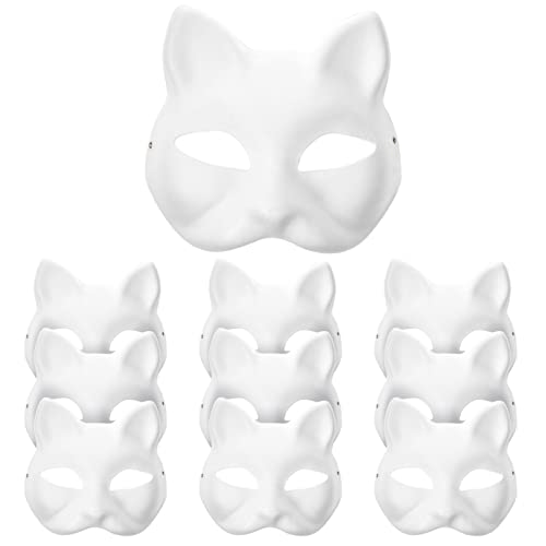 TOYANDONA 10 Pack DIY Blank Masks Paintable Paper Mask, White Cat Half