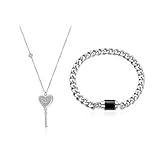 2pcs Fashion Lock Charm Bracelet Metal Chain Bangle Stainless Steel Heart Key Pendant Necklace Couple Matching Jewelry Heart Key Pendant Necklace Couple Jewelry Set Valentine's Day Gift