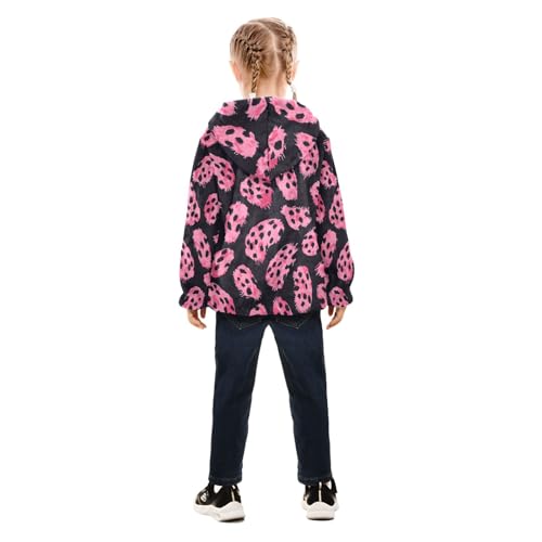 Pink Blocks Black Spotted Girls Fleece Jacket Girls Fall Jacket Girl Coats Zip Up Hoodie Children Sherpa Warm Outerwear 2-10T4