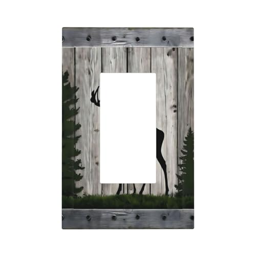 Decorative Outlet Covers Rustic Deer Elk Forest Grey Wood Board 1 Gang Single Decora Gfci Device Light Switch Covers Plate 1 Rocker Wall Plate Jumbo Faceplate