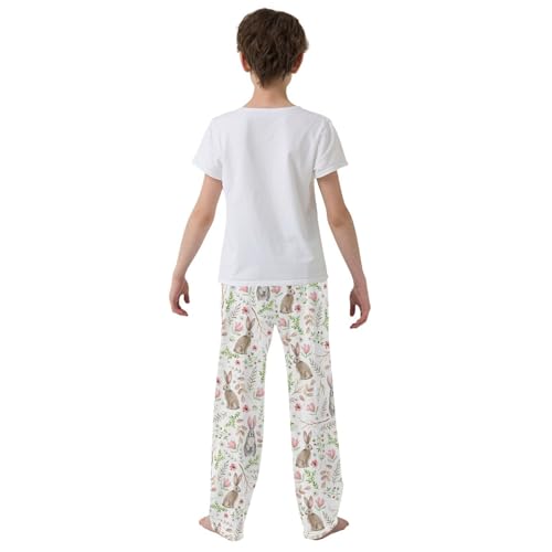 ZZXXB Lovely Bunny Spring Flowers Boys Long Pants Soft Trousers Elastic Waist Kids Lounge Bottoms with Pockets S-XL3