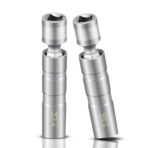 14mm&16mm Spark Plug Socket, 5/8 Spark Plug Socket Swivel for Maximum Flexibility, Thin Wall 12 Point Spark Plug Socket Set with Magnetic Design for Most Car Models