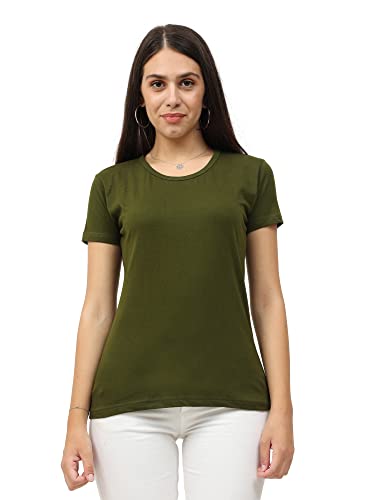 Image of FLEXIMAA Women's Cotton Plain Round Neck Half Sleeve T-Shirt