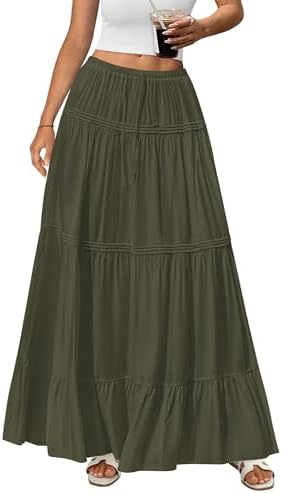 BTFBM Skirts for Women 2026 Summer Boho Beach Vacation Clothes Casual Pleated High Waisted Flowy Maxi Skirt