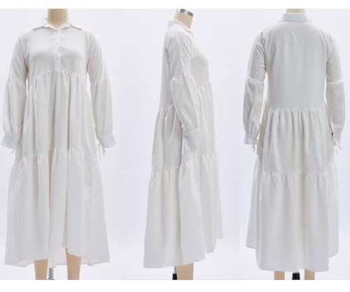 Image of Women's Long Sleeve Maxi Shirt Dress Elegant Button Down Loose Swing Party Dress