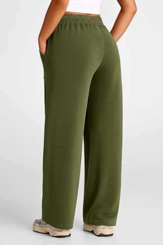Image of Q - RIOUS Women's Wide Leg High Waisted Baggy Lounge Sweat Pants Drawstring Athletic Flared Joggers with Pockets