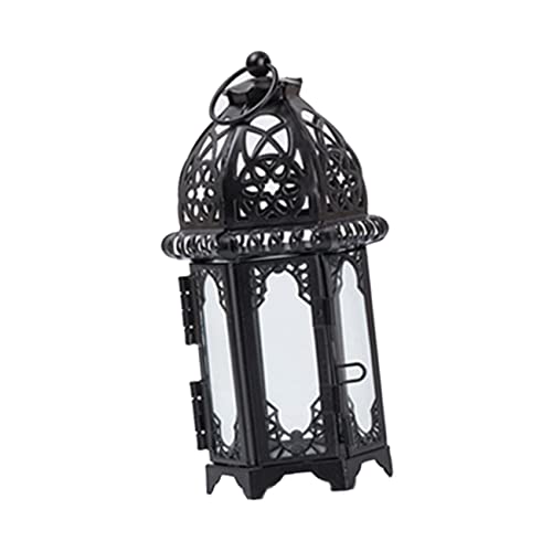 Alipis Decorative Metal Lantern Vintage Chandelier Moroccan Black Chandelier Black Trim Glass Candle Holder Black Candle Holder Mettalica Amber Teething Necklace Candle Jar Wrought Iron