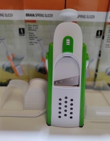 MayMax Cortadora de Alimentos 4 en 1, Mandolina Manual de Verduras con Cuchillas Intercambiables y Recipiente, para Rallar, Laminar y Cortar Patatas, Zanahorias, Queso y Frutas