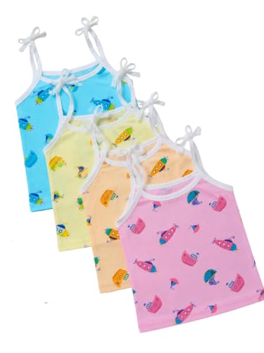 Image of Little Angels Baby Organic Cotton Tie-Knot Sleeveless Jhabla Vest Set | Pack of 4 | Soft & Breathable Printed Tops for Newborn & Infant Girls (0-12 Months)