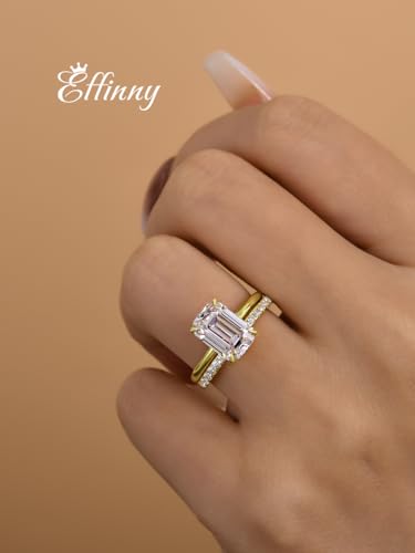3.5ct Elongated Emerald Cut Wedding Ring Set,Solitaire Engagement Ring with Half Eternity Wedding Band,925 Silver Bridal Ring Set3