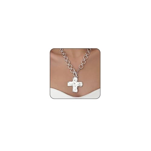 Chunky Cross Necklace for Women Gold Statement Necklace Chunky Gold Necklace Big Cross Pendant Necklace Silver Chunky Necklace for Women Large Cross Necklace Cross Jewelry