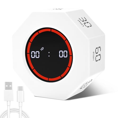 Kqpoinw Küchentimer Digital Schwerkraft FlipTimer, Countdown Timer mit LED-Anzeige, Digitaler Pomodoro Timer Küchenwecke für Küche, Kochen, Arbeiten, Sport, Kinder (Weiß)