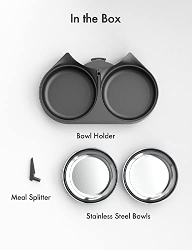 Image of PETLIBRO Pet Food Splitter with Stainless Steel Bowls, Automatic Cat Feeder Bowls for Two Cats or Dogs, Suitable for PETLIBRO Automatic Cat Feeder PLAF005, PLAF006, PLAF103, PLAF203, Black