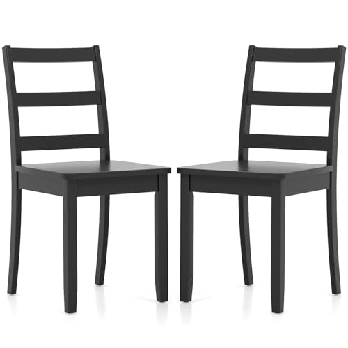 Image of COSTWAY Dining Chairs Set of 2, Mid-Century Modern Wooden Chairs, Black