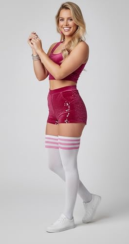 Image of ToBeInStyle Women's Heavyweight Knit Thigh High Long Socks w /Contrast 3 Stripe Top Band