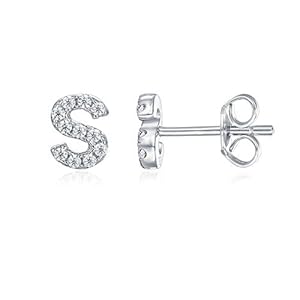 PAVOI 14K Gold Plated 925 Sterling Silver Cubic Zirconia Initial Letter Stud Earrings for Women | Simulated Diamond Alphabet Letter Earrings