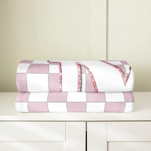 Image of Erosebridal Pink Initial M Fuzzy Plush Throw Kawaii Plaid Checkered Fleece Blanket Cute Personalized Monogram Flannel Blanket for Kids Girls,Fashion Grids Gingham Decor for Bed Couch Baby 30 inchx40 inch